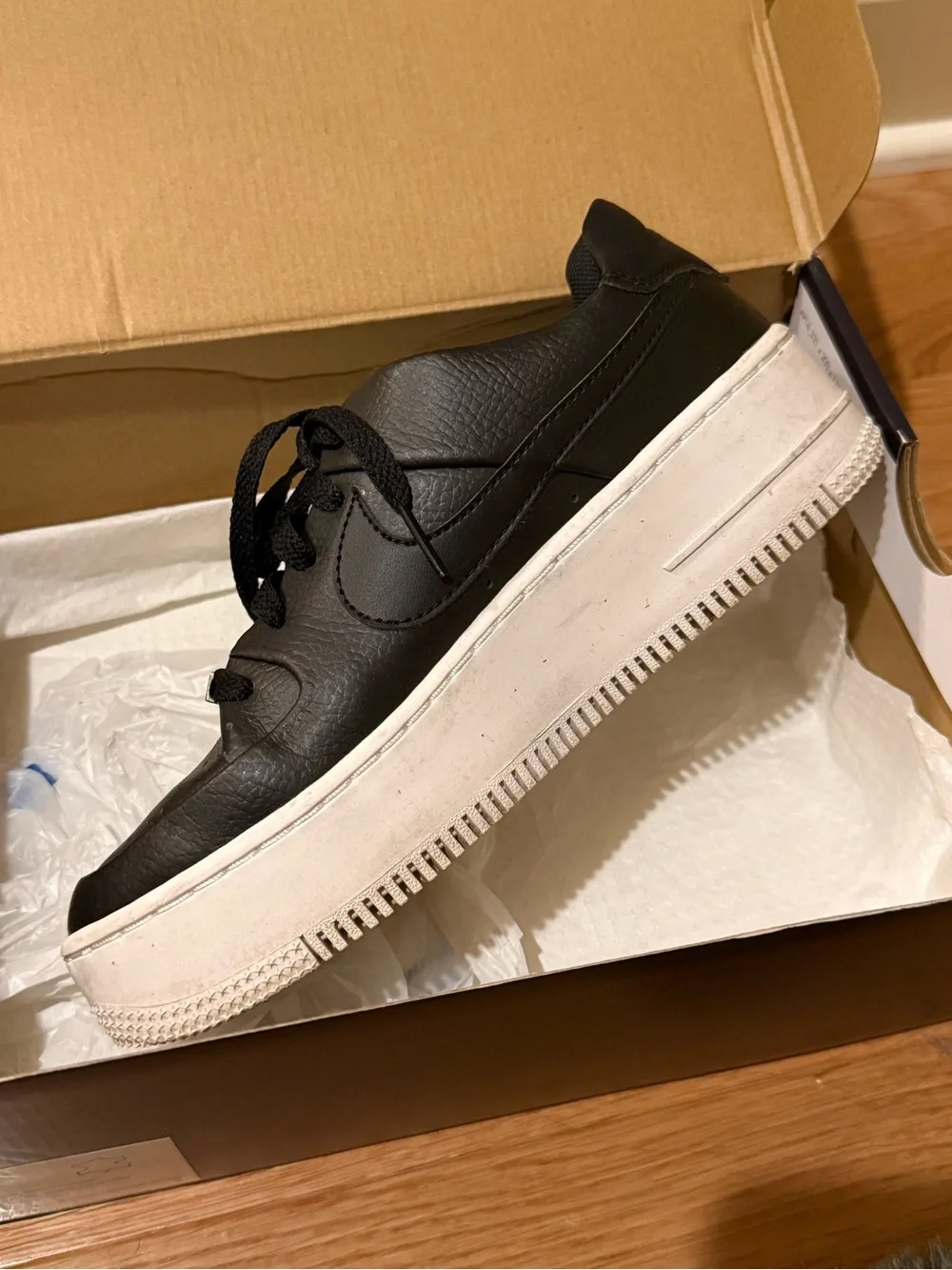 Nike Black Leather Platform Sneakers with White Sole - Women's